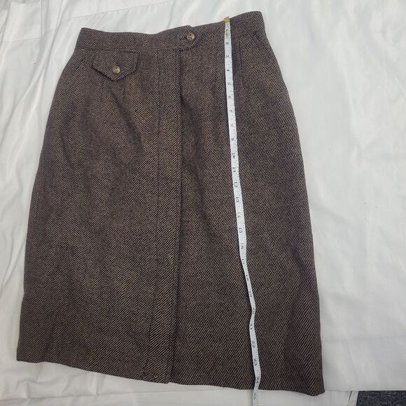 VINTAGE 80s brown skirt pinstripe wool button up pencil M‎ - Picture 11 of 11